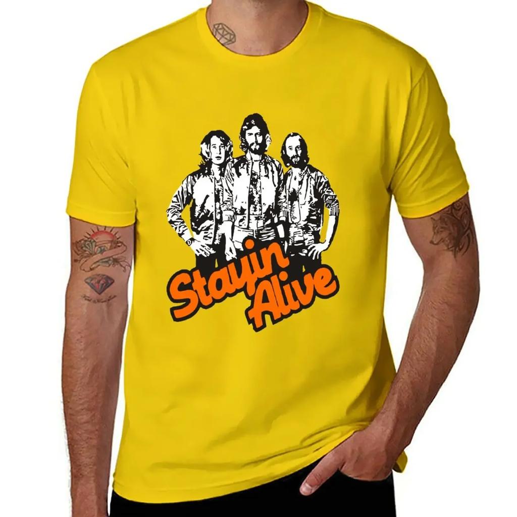 This awesome Bee Gees Stay in Alive T-Shirt plus sizes heavyweights Men's t-shirt