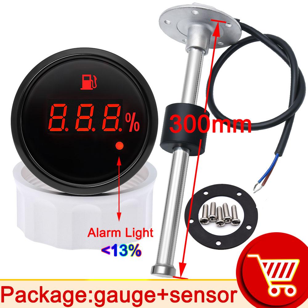 Universal 100-550MM Fuel Level Sensor For 2'' 52mm 0~190 Ohm Digital Waterproof Fuel Tank Level Gauge with Red Warning Light Car