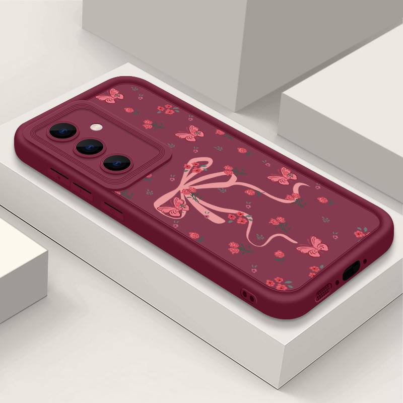 Для Samsung S25 Ultra S24 FE S23 S22 A56 A36 A55 A16 A15 A35 чехол для телефона с бантом и цветочным принтом TPU матовый противоударный мягкий силиконовый защитный чехол для объектива