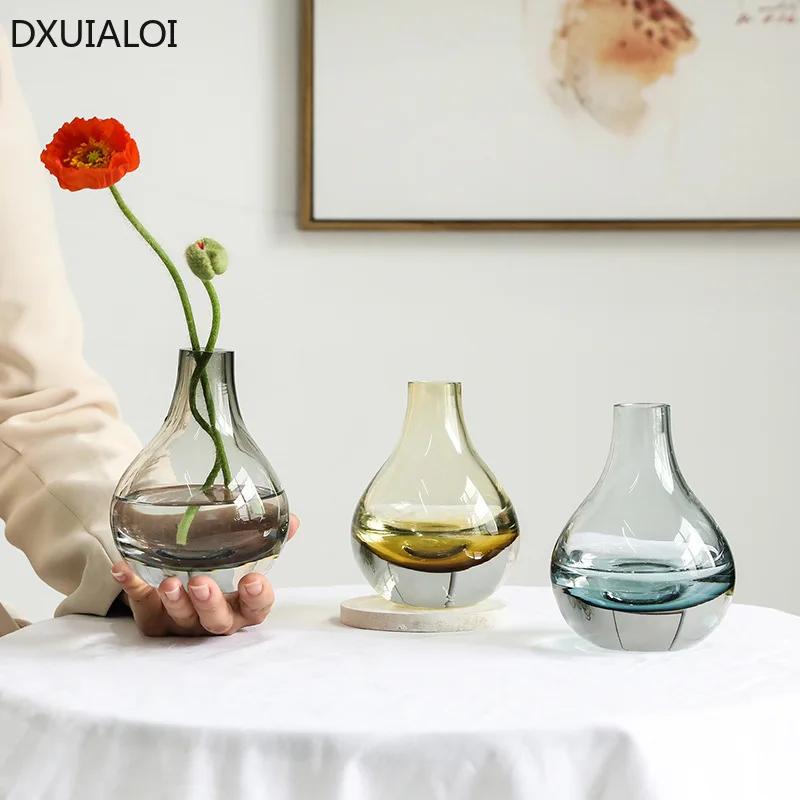 DXUIALOI Nordic Creative Colored Transparent Glass Vase Housewarming Gift Home Living Room Flower Arrangement Vase Decoration