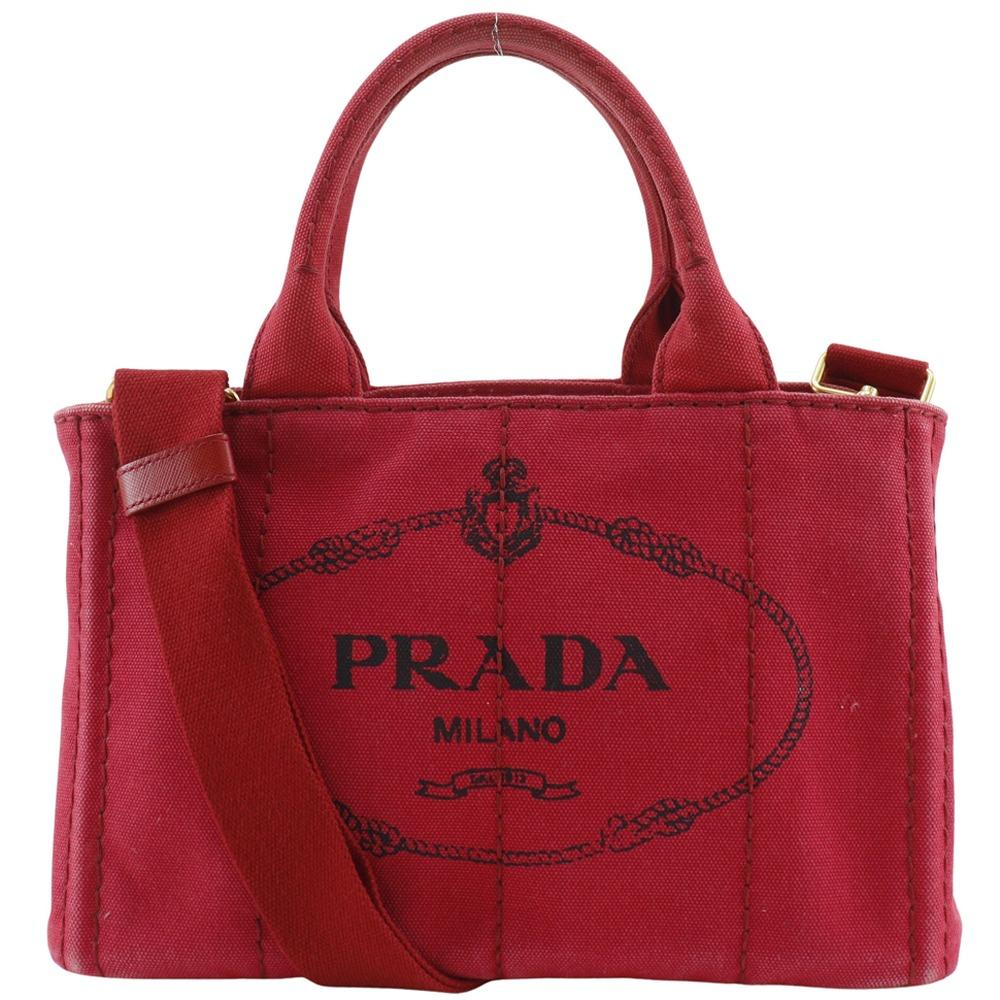PRADA Canapa Tote Mini Handbag 2WAYShoulder Red canvas Women Used