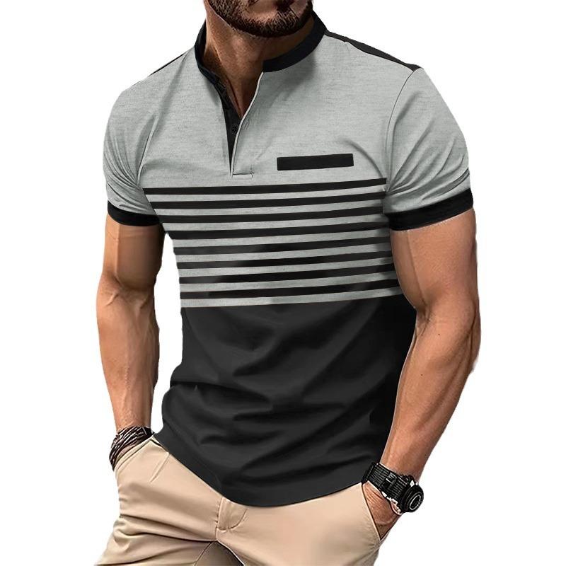 Europe, America Ins Summer Fast Sale Polo Shirt Men'S Printed Striped Polo Shirt Short-Sleeved T-Shirt