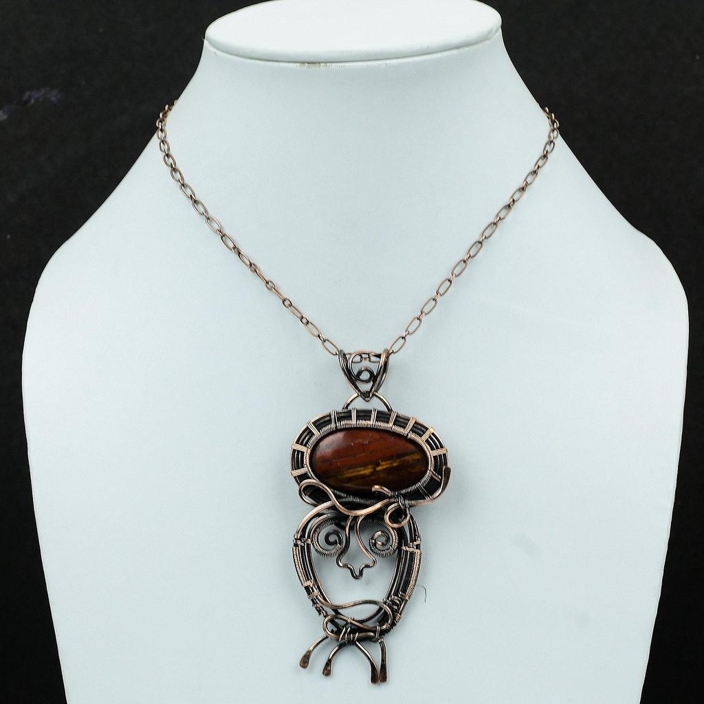 Красная яшма «змеиная кожа» кулон, обмотанный медной проволокой, кулон из натурального драгоценного камня, дизайнерский кулон ручной работы, медные украшения, подарок для мамы