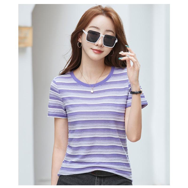 Summer Women's T-shirt Loose Round Neck Short Sleeve Striped Top