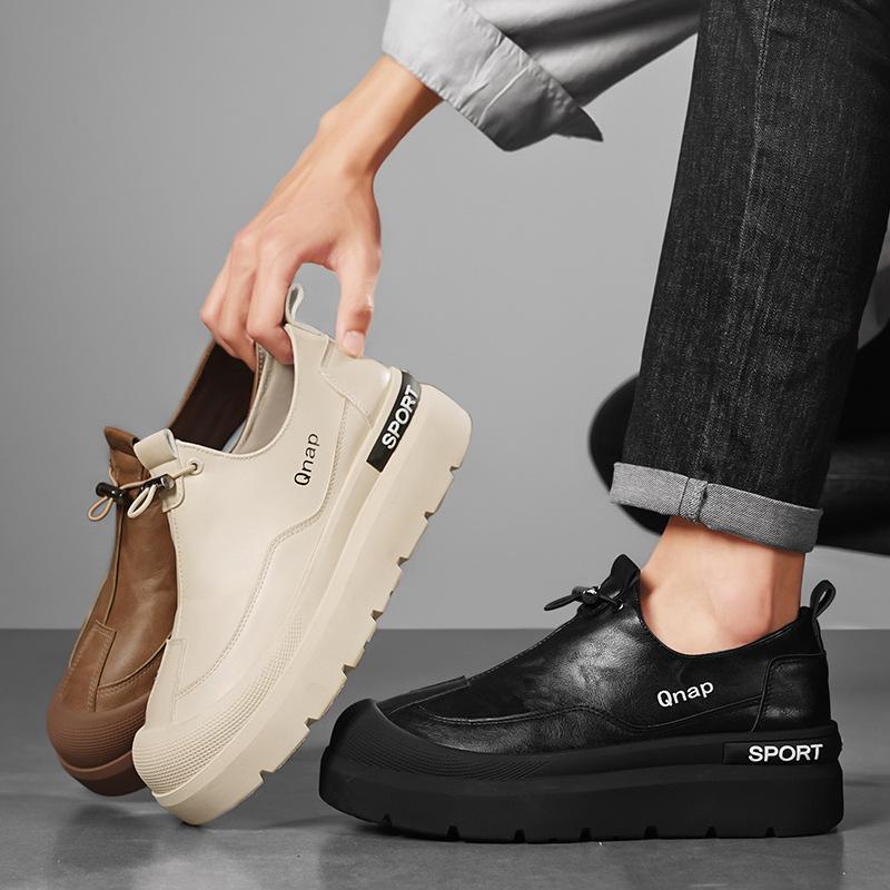 Мужская обувь 2025 года, новая весенняя ретро-тенденция в британском стиле, износостойкая кожаная поверхность, водонепроницаемая, повседневная, на выход, кожаная обувь с одной педалью