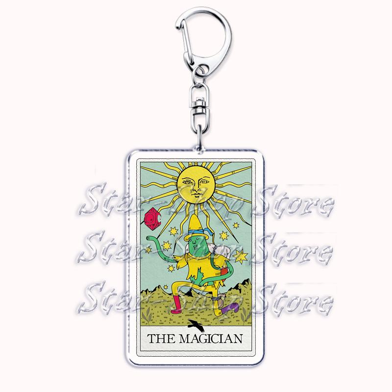 Popular Culture Halloween Tarot Card Keychains for Accessories Moon Luna Death Keyring Jewelry Fans Lovers Friends Reader Gifts