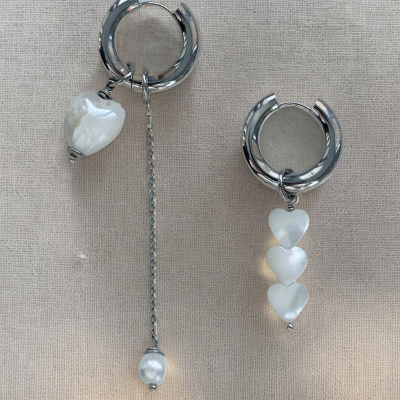 Ретро Модные Геометрические Стерео Серьги в Форме Сердца для Женщин Асимметричные Серьги с Имитацией Жемчуга Панк Ювелирные Изделия