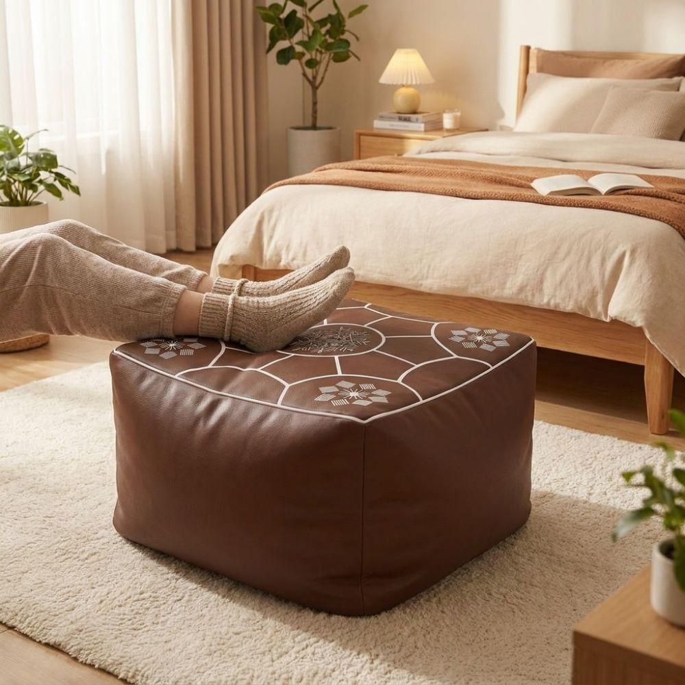 Moroccan Style Sofa Stool Cover PU Leather Seat Cushion Cover Fillable Design Footstool Cover Dorm