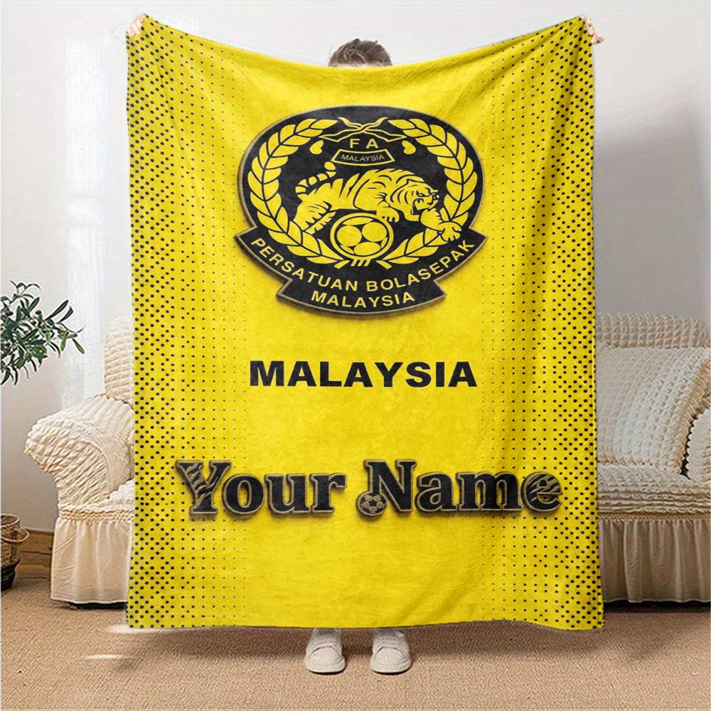 Name Custom Malaysia Football Print Flannel Blanket High Quality Warm Comfortable Cover for All Seasons Perfect for Gifts Home Decor