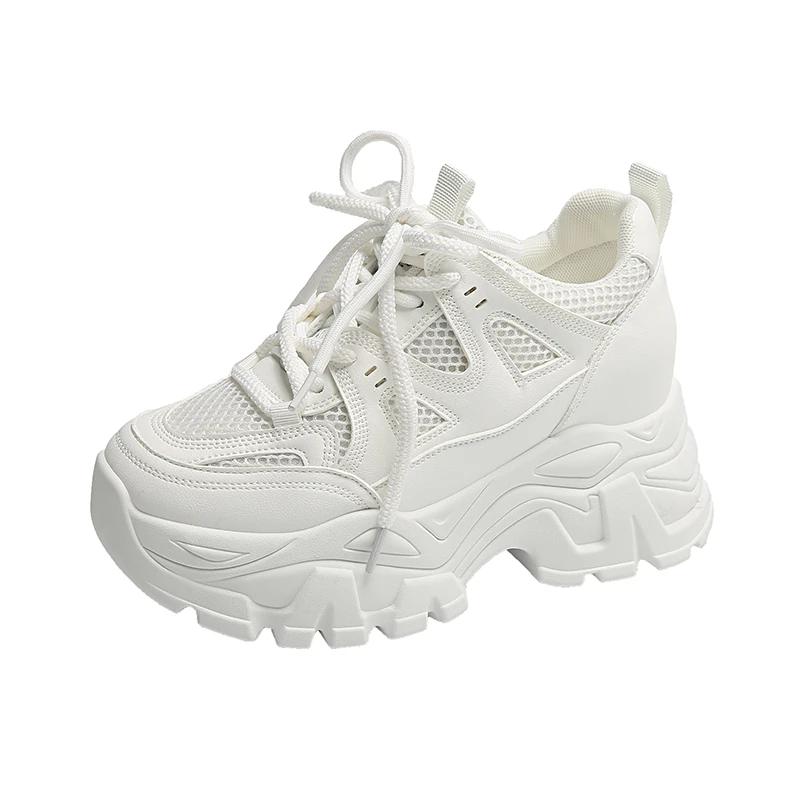 Fashion Ladies Shoes 2024 Brand Lace-up Women's Vulcanize Shoes Fashion Metal Decoration Ladies Casual Shoes New Mesh Platform Sneakers