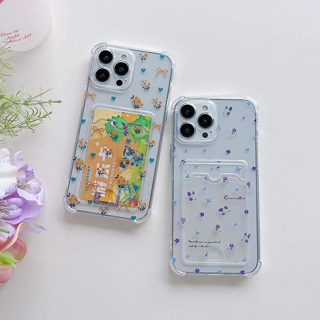 Card Slot Holder Silicone Wallet Pocket Case For Oppo A78 A58 A38 Samsung A54 A24 A14 Xiaomi Redmi Note 13 14 Tecno Spark 10 Cover Clear Phone Bumper