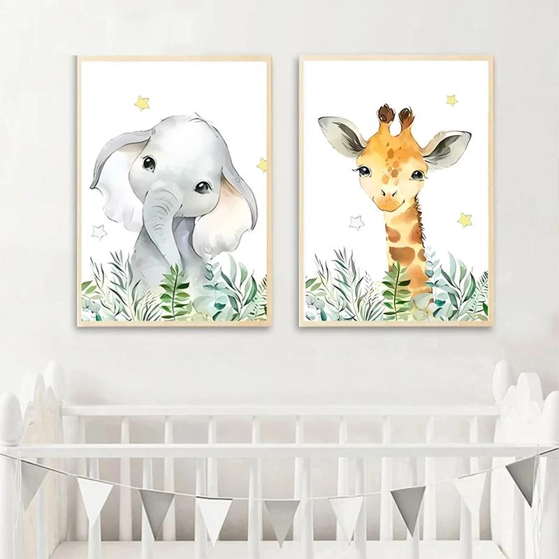 Лесной ребенок персонализированное имя зеленая картина на холсте мультфильм животные постер детская спальня настенное искусство печать картина декор комнаты