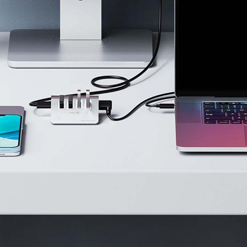 Быстрый USB-хаб 10 Гбит/с, 4-портовый USB 3.2 разветвитель, блок питания 5В 3А, алюминиевый USB-разветвитель для аксессуаров ПК, металлический корпус