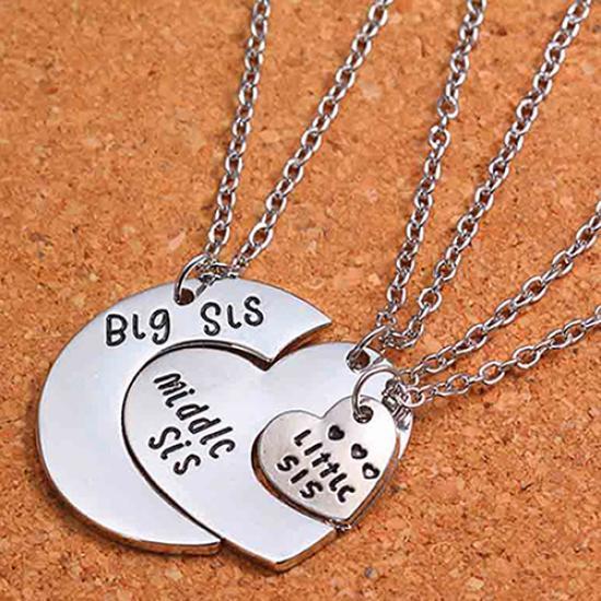 Broken Heart Sisters Matching Big Middle Little Sister Letter Carved Love Necklace AVE