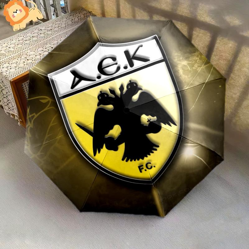 Зонт-автомат с узором футбольного клуба АЕК, портативный и складной дизайн, 8 спиц, рождественский или подарочный на день рождения.
