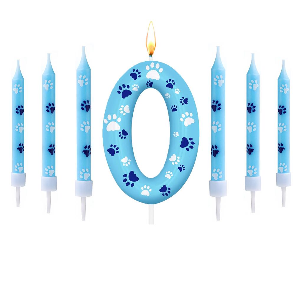 0-9 Синяя и Белая Свеча на День Рождения Собаки, Топ для Торта, Цифровая Свеча на День Рождения, Используется для Свечей для Украшения в виде Собачьей Лапы для Мальчика и Девочки