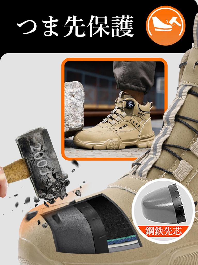 Safety Work Lightweight Leather Boots with Steel Toe and Available In and Gray Japanese Shoe [mxcgzl] Dial-Type Shoes, High-Top Shoes, Waterproof,