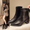 Hong Kong Skinny Pointed High Heel Short Boots Women's 2025 Autumn New Fashion Belt Buckle Skinny Boots Skinny Heel Fashion Boots
