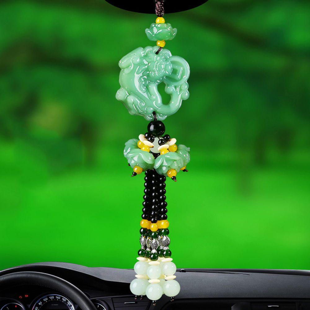 Home Green Jade Pendant Keychain Fortune Amulet Lucky Pendant Handwork Natural Obsidian Pendant