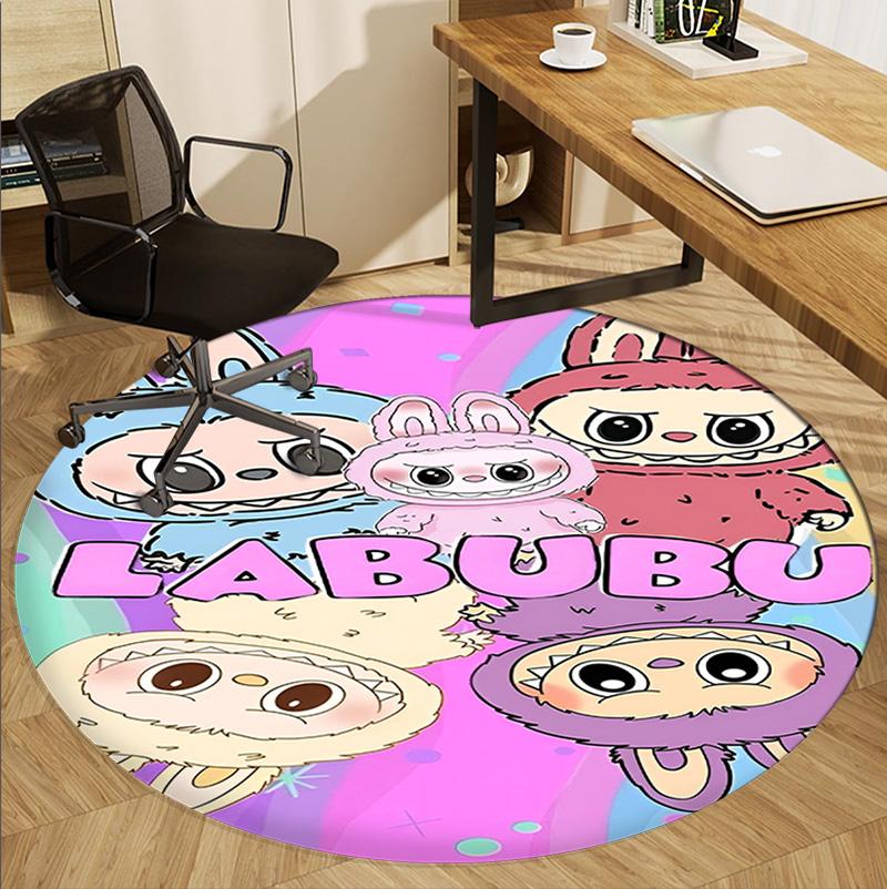 Labubu Pattern Round Rug, Indoor/Outdoor Mat, for Picnic, Gameroom, Bedroom, Office, Living Room, Home Decor Carpet, Birthday Gift