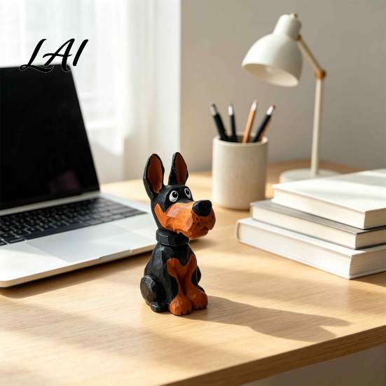Modern Desk Ornament Doberman Wooden Ornament Hand Carved Creative Sculpture Cute Artistic Shelf Accent Dog Figurine for Home And Entryway Handmade