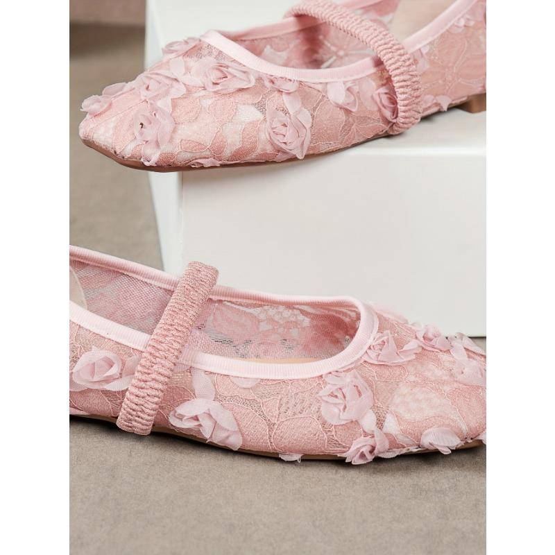 Дышащая сетка Женские балетки больших размеров 2025 Лето Новое поступление Корейский стиль Повседневная обувь на плоской подошве Мягкая подошва Сладкий стиль