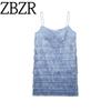 Zbzr Spring New Women Clothes Western Style Fashion Tassel Straight Collar Spaghetti Strap Short Dress 8351046