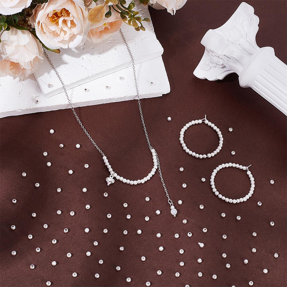 200Pcs Textured Brass Beads, Long-Lasting Plated, Round, Nickel Free, 925 Sterling Silver Plated, 3x2.5mm, Hole: 1mm