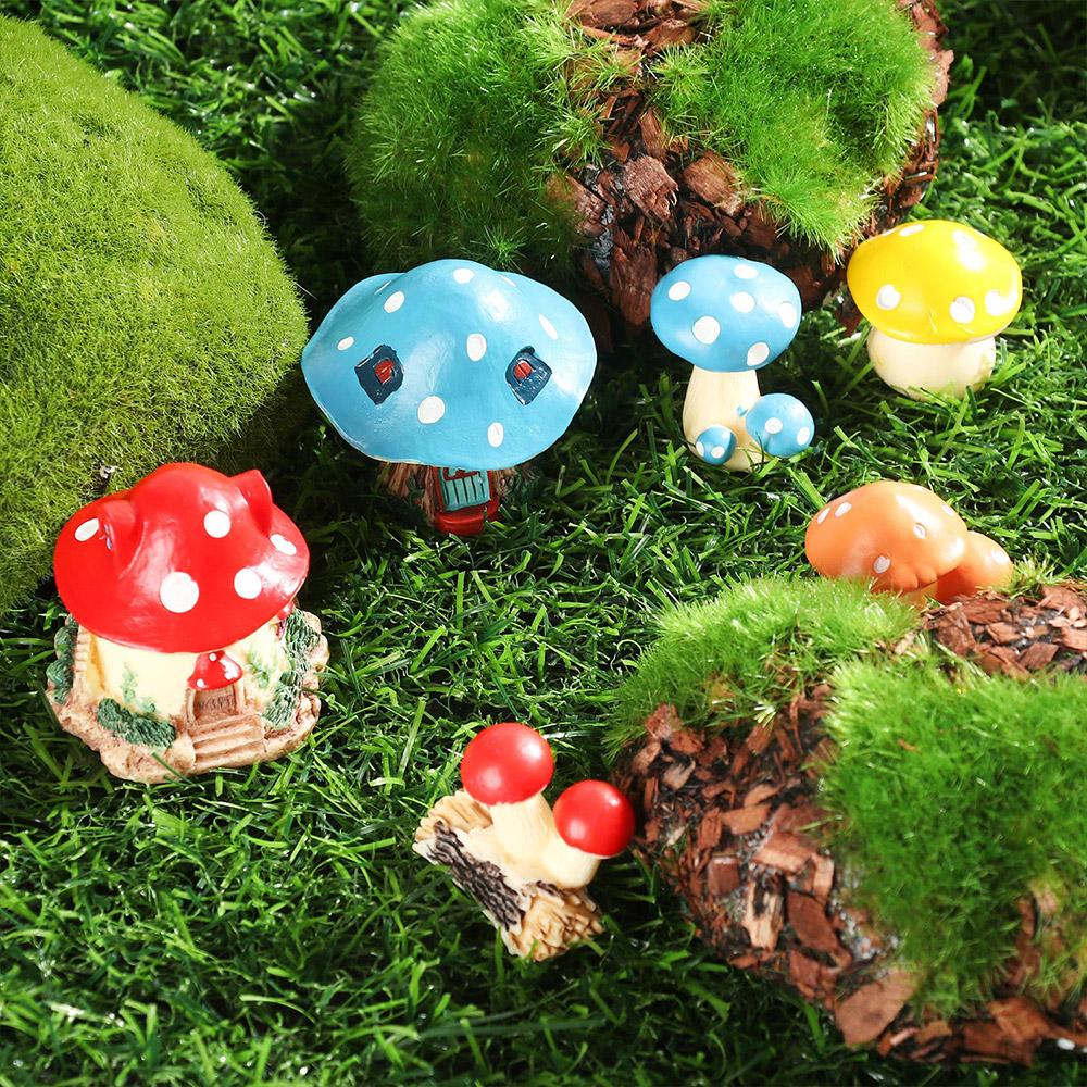 Bonsai Ornament Mushroom Figurines Miniature Mushroom House Gnome Terrarium Micro Landscape