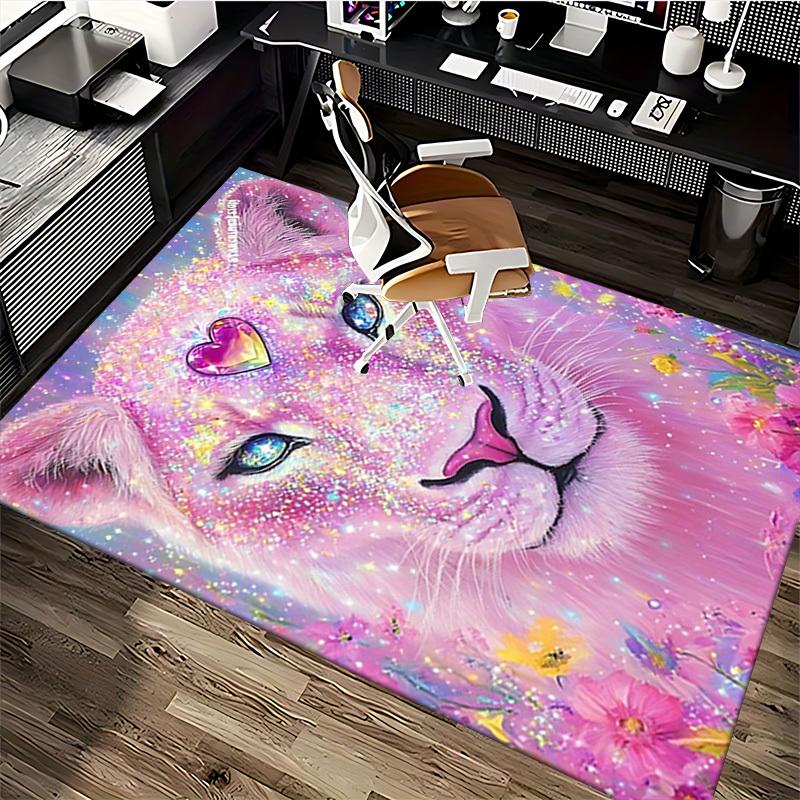 1pc Glowing Lioness Office Chair Mat - Sparkling Heart Design, Anime Cartoon Style, Non-Slip Rug for Home and Office Decor, Suitable for All Seasons.H