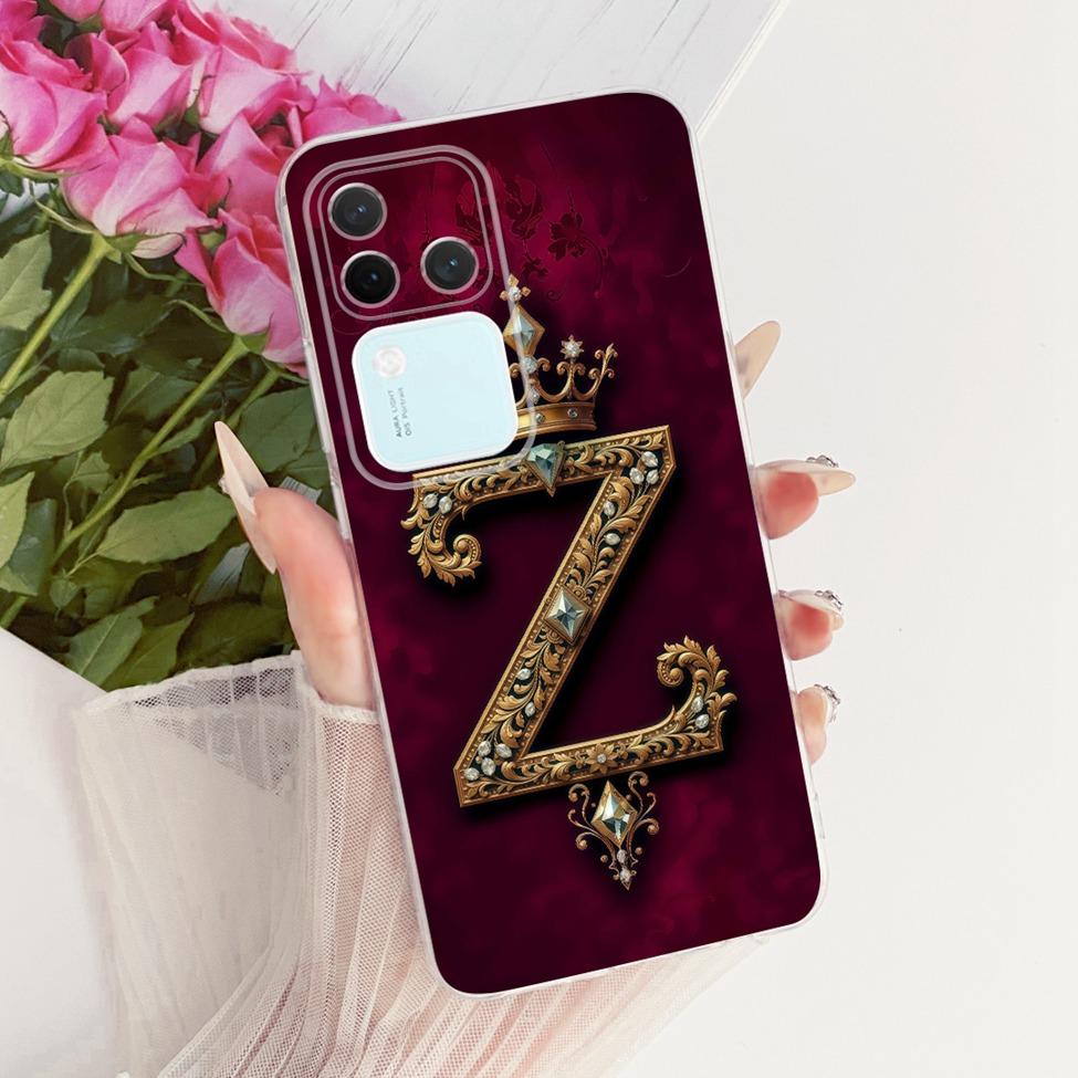 Чехол для Vivo S18Pro V2344A Чехол для Vivo S18 Pro Прозрачный Роскошная Корона Буквы от A до Z 2D Плоский Узор Мягкий Чехол