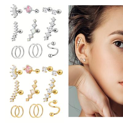 12 шт. Серьги-кольца для пирсинга Daith Helix из нержавеющей стали 316L, блестящие цирконы, украшения для пирсинга хряща, гипоаллергенные