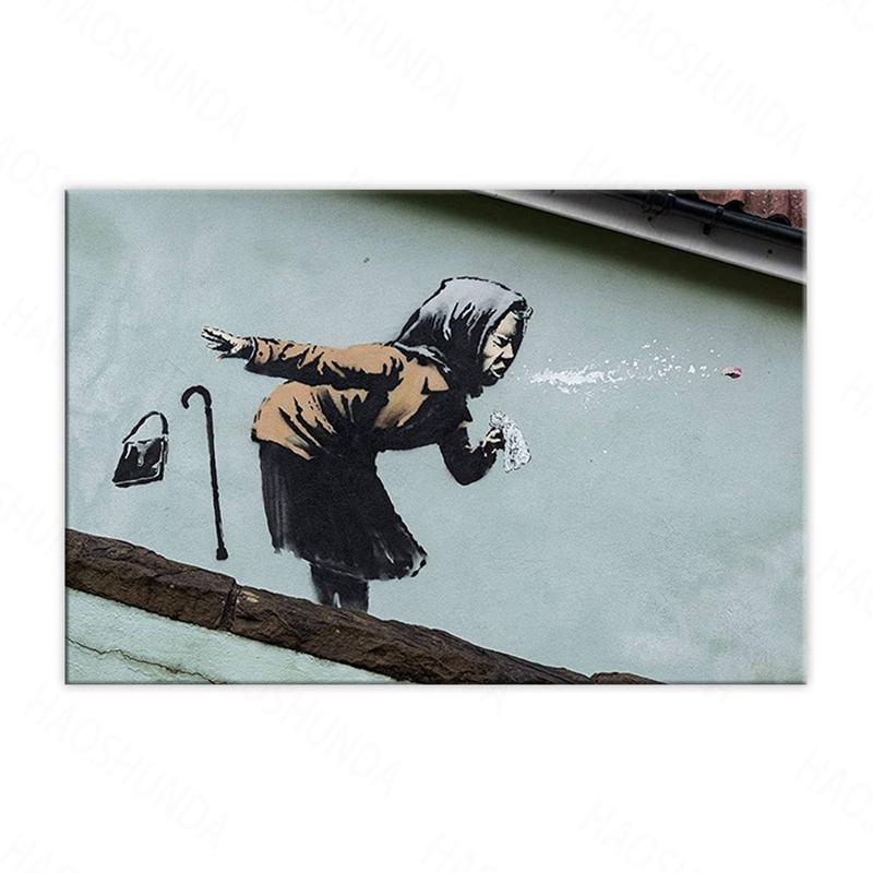 Картина на холсте HD с принтом Бэнкси, новая уличная художественная работа «Aachoo», старуха, чихающая, украшение для дома с рамкой