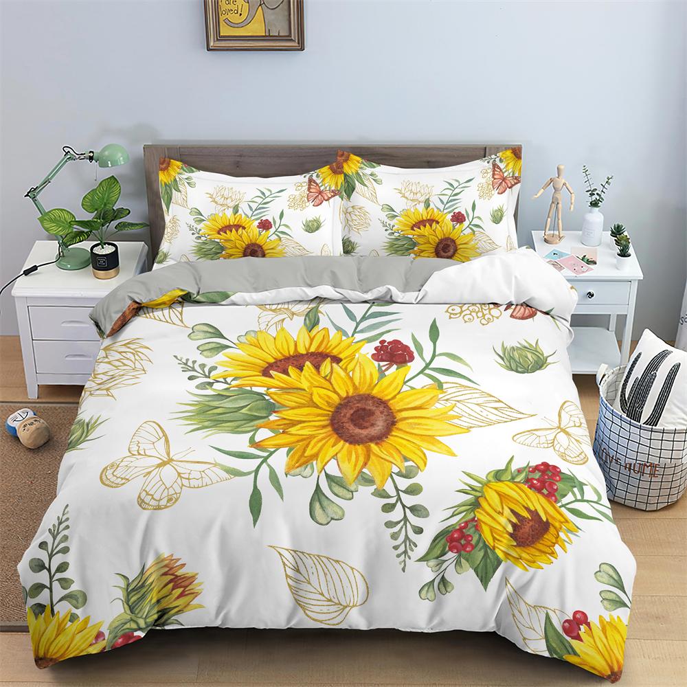 Comforter Watercolor Flowers King Queen Colorful Blooming Floral Bedding Set For Teen Adult Plant 2/3Pcs Polyester