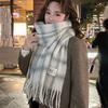 Women's Wool Plaid Scarf Winter Thickened Versatile Shawl Plush Scarf