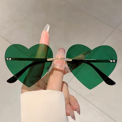 Милые солнцезащитные очки в форме сердца Модные винтажные безободковые однотонные солнцезащитные очки Женские ретро трендовые брендовые дизайнерские пляжные солнцезащитные очки