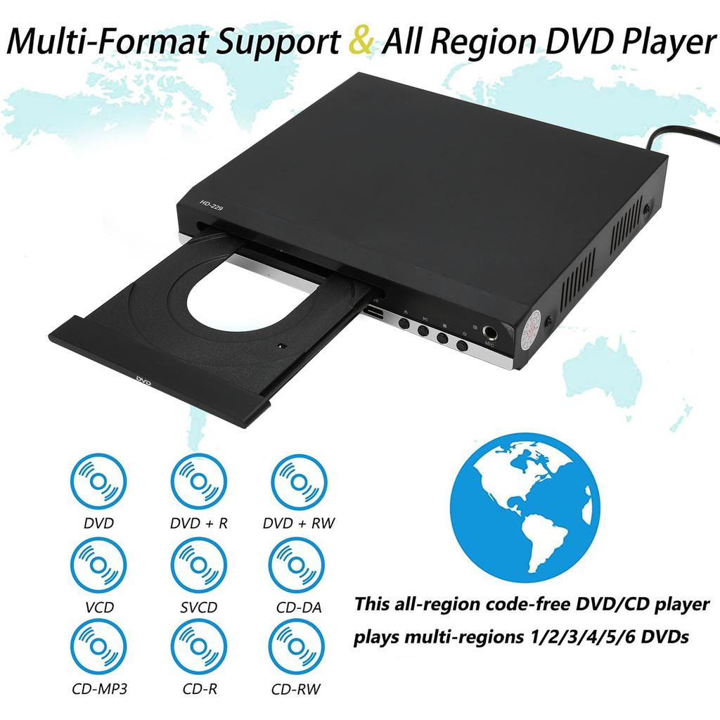 Компактный DVD-плеер Мини DVD-плеер 1080P Поддержка AV-выхода Пульт дистанционного управления Интерфейс HD-мультимедиа DVD CD-плеер с USB-портом