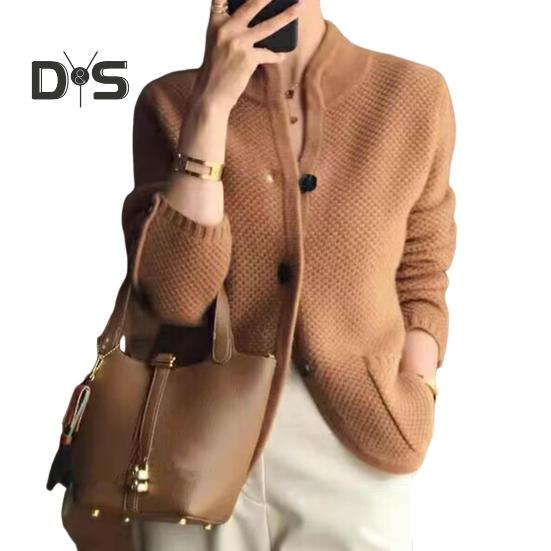 Женское зимнее пальто, трикотажное, утолщенное, однобортное, однотонное, с карманами, воротником-стойкой, теплым, с пуговицами, кардиганом, повседневная одежда, свитер, куртка для отдыха на природе