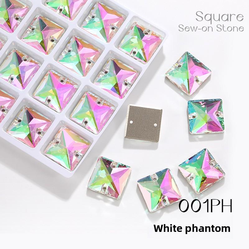 LIUHUO Bulk Package Sewing Gemstones 22mm16mm14mm12mm Square Crystal AB Glass Flat Colorful Back Sew on Rhinestone for Clothing