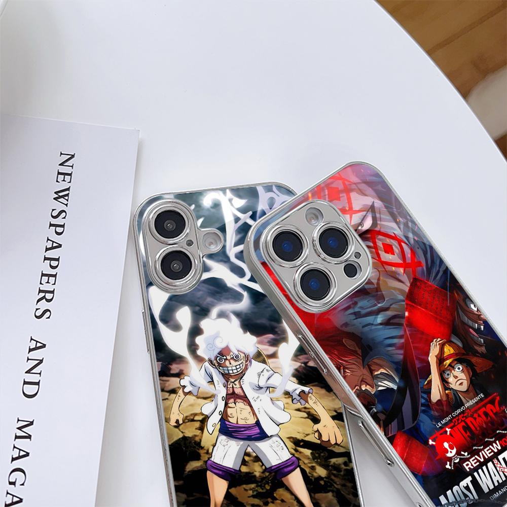 Чехол для телефона N129 Anime One Piece Gear 5 Luffy для iPhone 16 15 13 Pro Max Samsung S24 S23 A54 A35 Xiaomi Redmi Note13 с позолоченной рамкой и закаленным стеклом