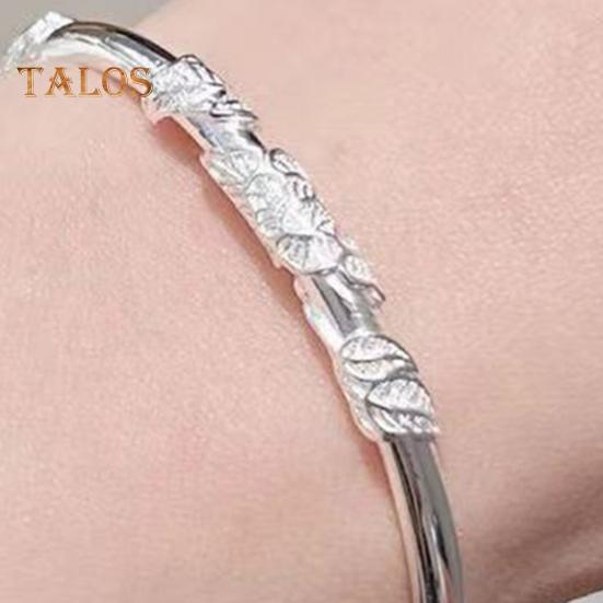 Women Bangle Adjustable Opening Design Floral Embossed Polished Alloy Ethnic Style Wrist Jewelry for Everyday Special Occasions