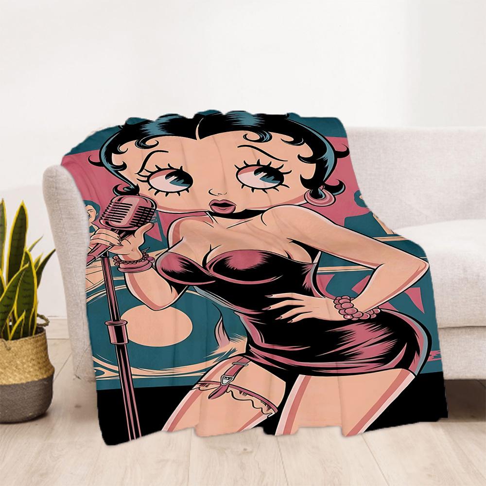 1 шт. Плед Singer Betty Boop для улицы, легкий, фланелевый, мягкий и теплый, для использования в любое время года, для дивана, улицы, кемпинга, гостиной, офиса90