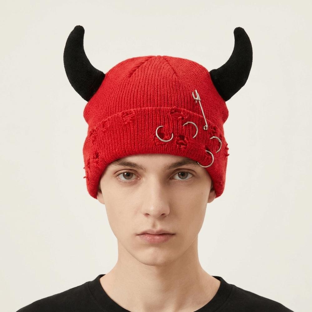 Yarn Devil Horns Hat Distressed Knitted Beanie Lovely Winter Pullover Cap Female/Male