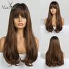 Long Wavy Synthetic Wigs with Bangs for Black Women African American Ombre Black Brown Cosplay Heat Resistant Hair