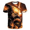 Evil Knight Skull Printed Short Sleeved T-shirt with Flame Pattern Skull Personalized Clothes for Men