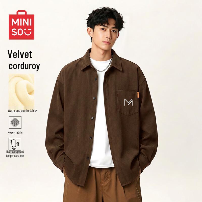 MINISO Men's Retro Fleece Lined Corduroy Shirt Jacket