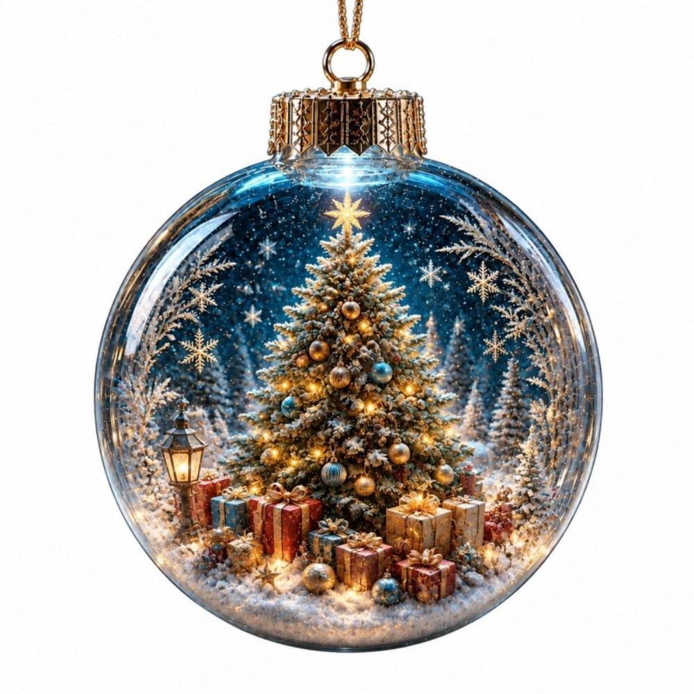 2D Flat Pattern Christmas Ball Ornament Shatterproof Hanging Light Up Ornament Holiday