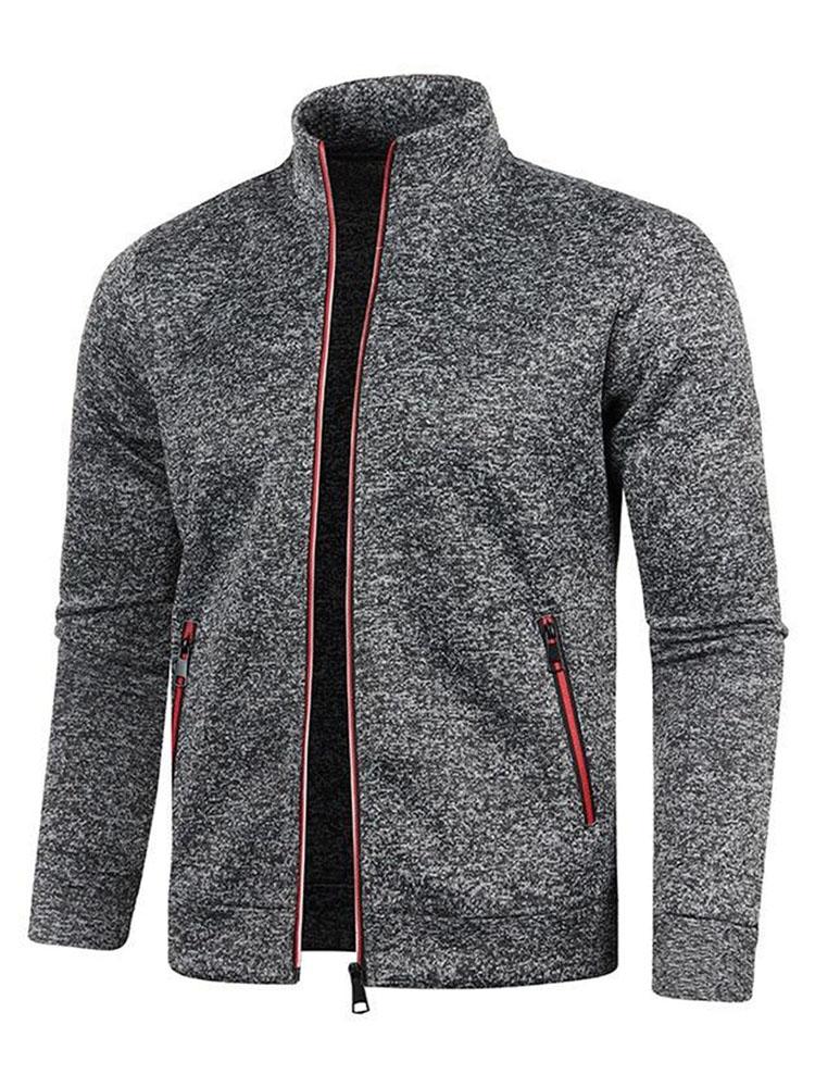 Autumn Winter Men's Zipper Knit Long Sleeves Thin Cashmere Fashion Top Sweater Coat