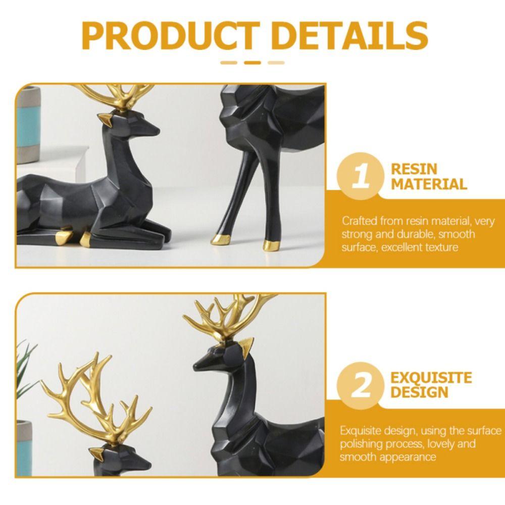 2Pcs Modern Resin Reindeer Sculpture Sitting/Standing Position Elk Figurine Table Decor