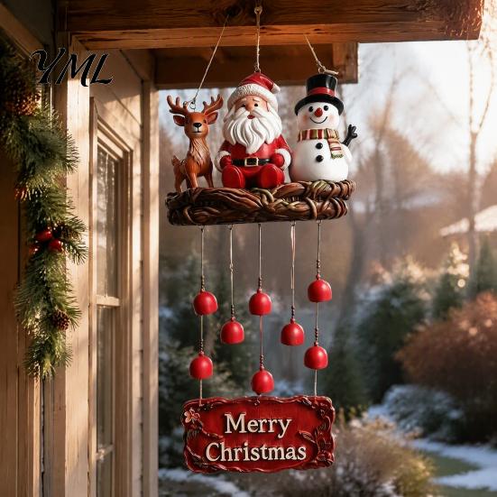 Artistic Garden Decorations for Patio Christmas Santa Wind Chime, Festive Hanging Ornament, Claus Snowman Elk Balcony Chime Yard Porch Holiday